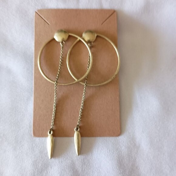Boho Chic Goldtone Circle and Dangle Earrings - Vintage 90s - Picture 1 of 5